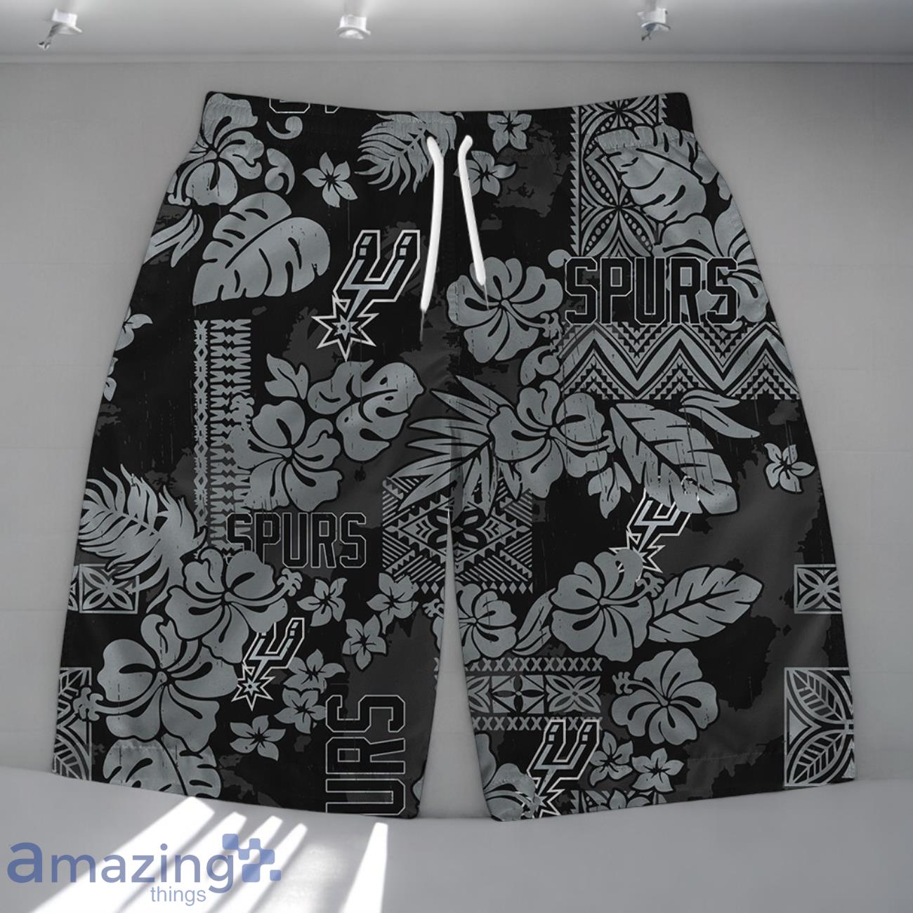 San Antonio Spurs Team Logo Pattern Retro Magic Hawaiian Shirt And Short image San Antonio Spurs Team Logo Pattern Retro Magic Hawaiian Shirt And Short Product Photo 3