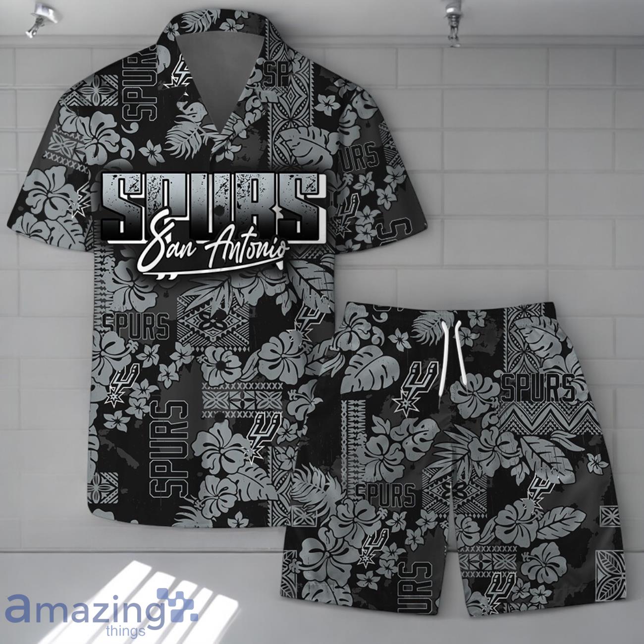 San Antonio Spurs Team Logo Pattern Retro Magic Hawaiian Shirt And Short image San Antonio Spurs Team Logo Pattern Retro Magic Hawaiian Shirt And Short Product Photo 1