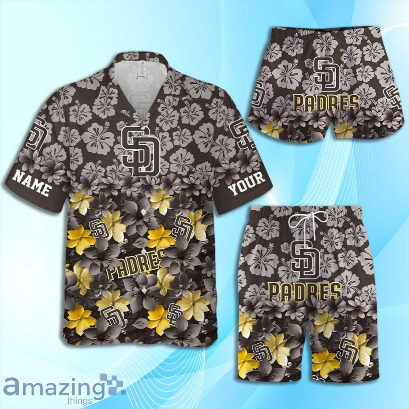 San Diego Padres MLB Flower Hawaiian Shirt And Short Custom Name For Fans image San Diego Padres MLB Flower Hawaiian Shirt And Short Custom Name For Fans Product Photo 1
