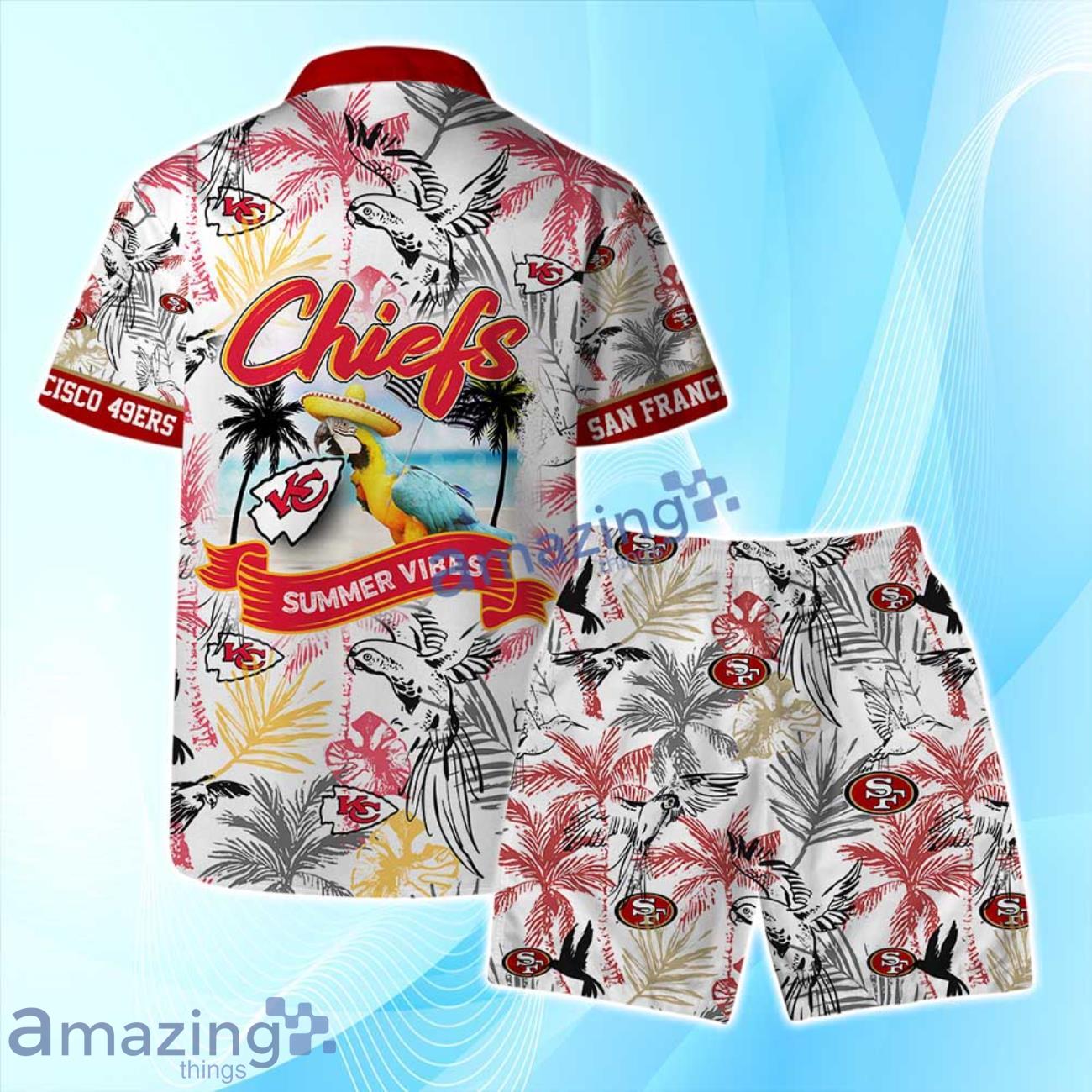 San Francisco 49ers Logo Parrot Beach Hawaiian Shirt & Short Summer Beach image San Francisco 49ers Logo Parrot Beach Hawaiian Shirt & Short Summer Beach Product Photo 2