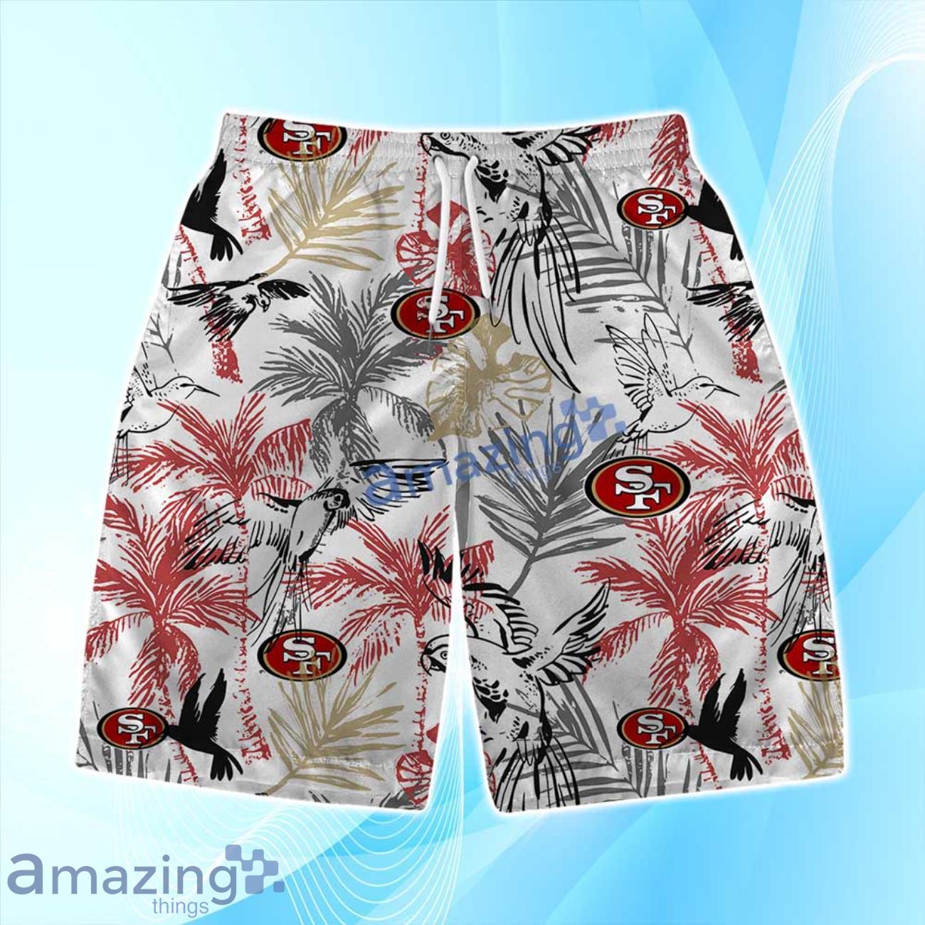 San Francisco 49ers Logo Parrot Beach Hawaiian Shirt & Short Summer Beach image San Francisco 49ers Logo Parrot Beach Hawaiian Shirt & Short Summer Beach Product Photo 3