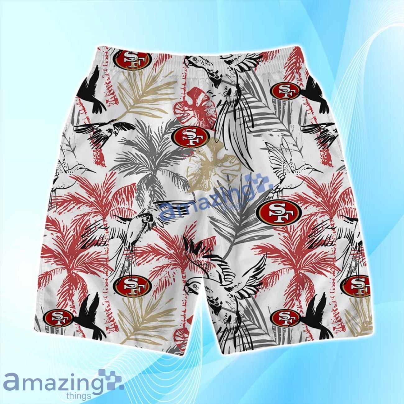 San Francisco 49ers Logo Parrot Beach Hawaiian Shirt & Short Summer Beach image San Francisco 49ers Logo Parrot Beach Hawaiian Shirt & Short Summer Beach Product Photo 4