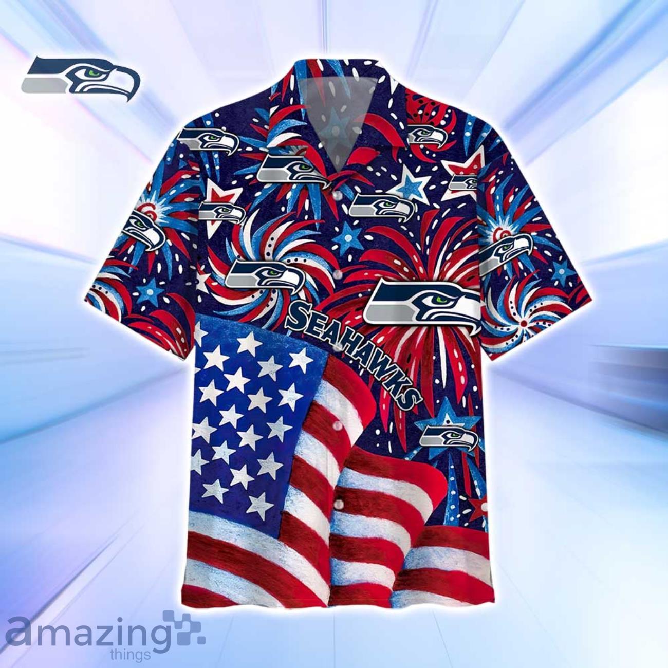 Seattle Seahawks NFL Flag Memorial Firework Hawaiian Shirt For Real Fans image Seattle Seahawks NFL Flag Memorial Firework Hawaiian Shirt For Real Fans Product Photo 2