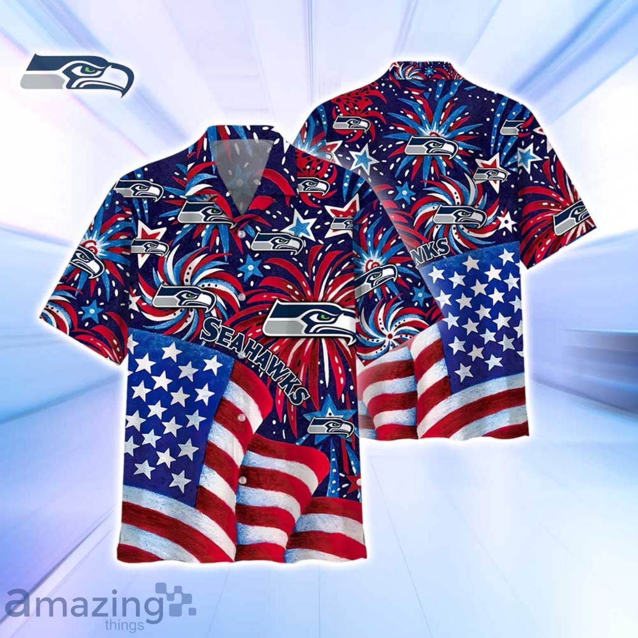 Seattle Seahawks NFL Flag Memorial Firework Hawaiian Shirt For Real Fans image Seattle Seahawks NFL Flag Memorial Firework Hawaiian Shirt For Real Fans Product Photo 1