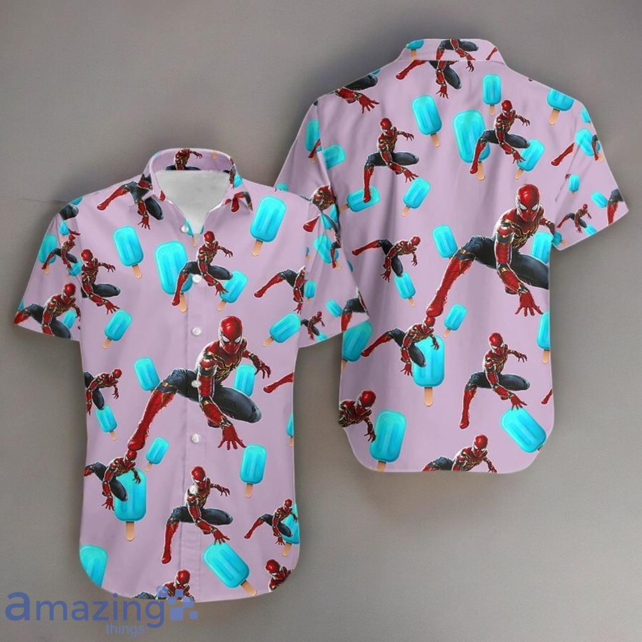 Spiderman Avengers Style Clothing Hawaiian Shirt Fashion Blue Ice Popsicle image Spiderman Avengers Style Clothing Hawaiian Shirt Fashion Blue Ice Popsicle Product Photo 1