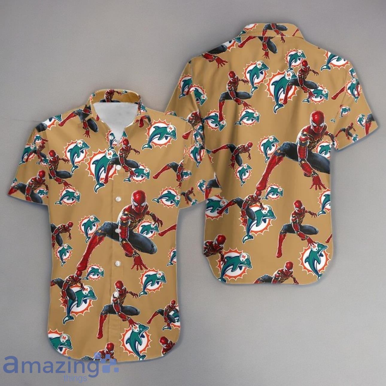Spiderman Exclusive Avengers Fashion Hawaiian Camp Shirt Miami Dolphins Nfl Product Photo 1