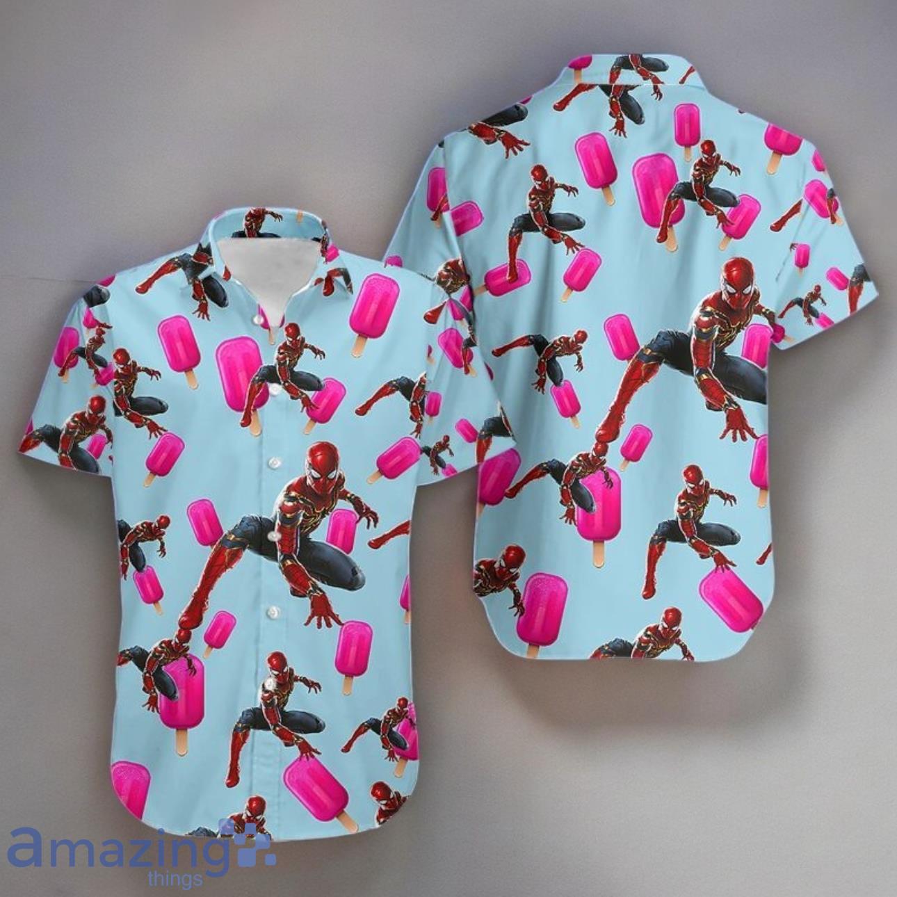 Spiderman Fashionable Avengers Gear Mens Hawaiian Golf Shirts Pink Ice Popsicle Product Photo 1