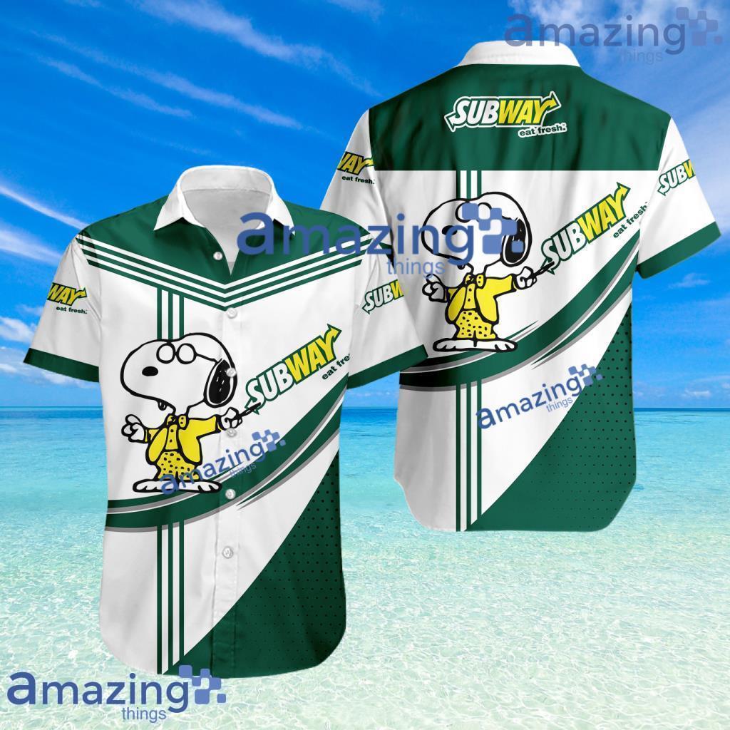 Subway Logo Snoopy Pattern Tropical Button Down Hawaiian Shirt image Subway Logo Snoopy Pattern Tropical Button Down Hawaiian Shirt Product Photo 1