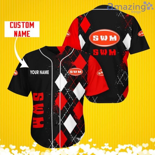 SWM Motorcycles Sports Logo Jersey Baseball Shirt Custom Name With Diamond Brush Pattern For Men And Women Product Photo 1