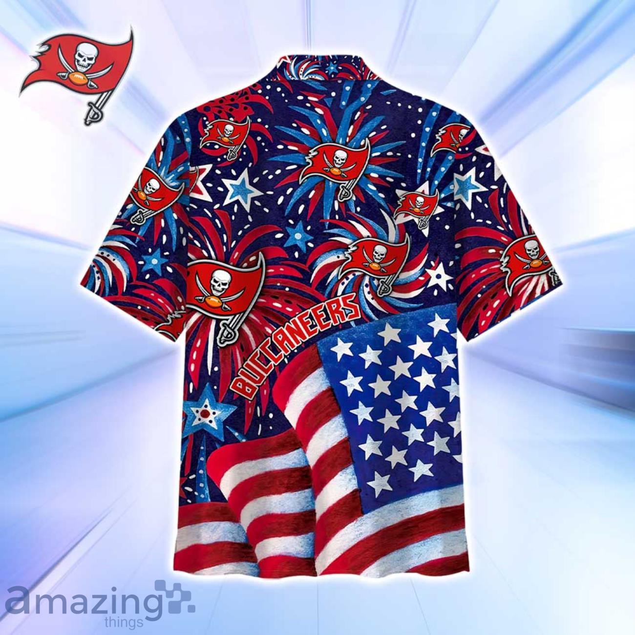 Tampa Bay Buccaneers NFL Flag Memorial Firework Hawaiian Shirt For Real Fans image Tampa Bay Buccaneers NFL Flag Memorial Firework Hawaiian Shirt For Real Fans Product Photo 3