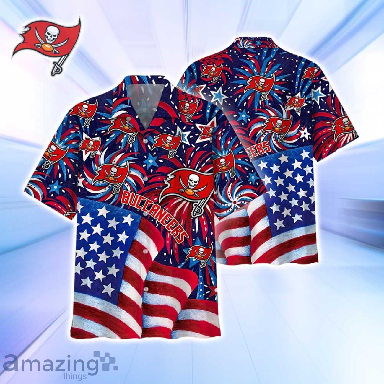 Tampa Bay Buccaneers NFL Flag Memorial Firework Hawaiian Shirt For Real Fans image Tampa Bay Buccaneers NFL Flag Memorial Firework Hawaiian Shirt For Real Fans Product Photo 1