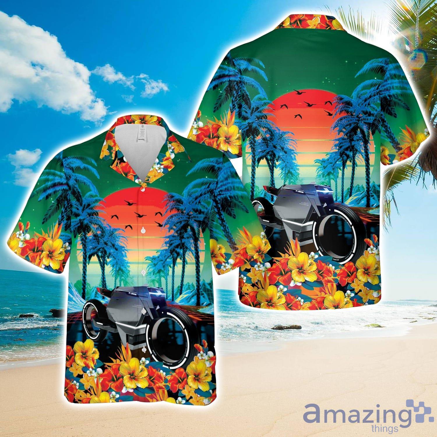 Tesla Cybertruck Motorbike 3D Hawaiian Shirt Happy Summer Gift image Tesla Cybertruck Motorbike 3D Hawaiian Shirt Happy Summer Gift Product Photo 1