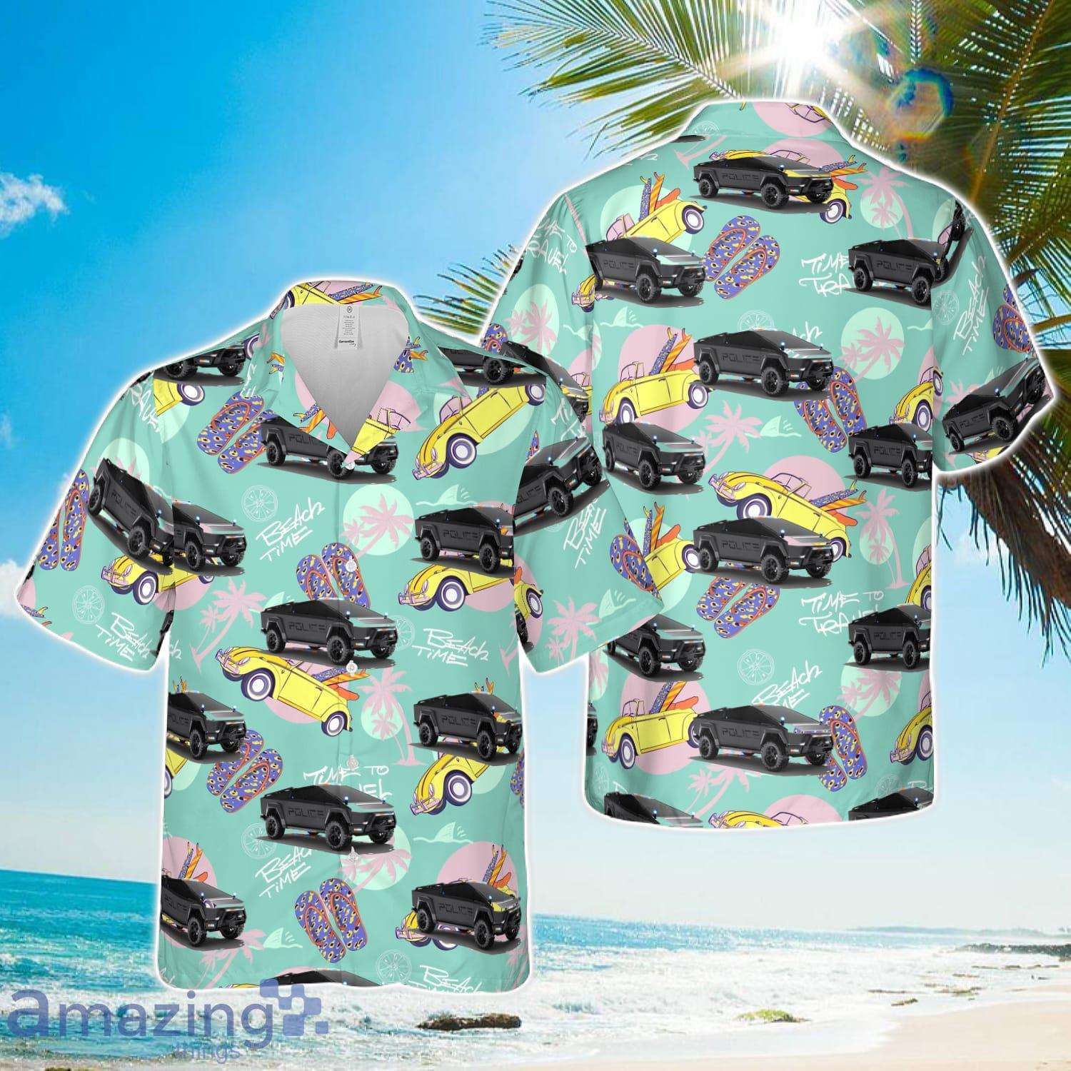 Tesla Cybertruck Police Hawaiian Shirt Beach Hoilday Summer Gift image Tesla Cybertruck Police Hawaiian Shirt Beach Hoilday Summer Gift Product Photo 1