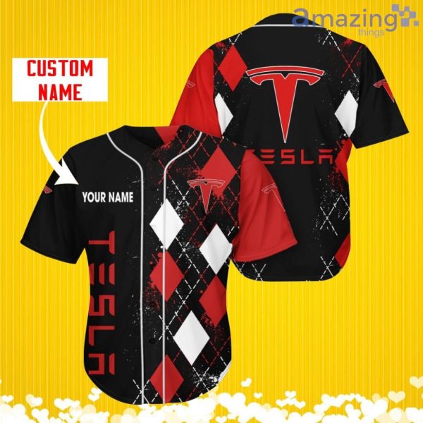 Tesla Sports Logo Jersey Baseball Shirt Custom Name With Diamond Brush Pattern For Men And Women Product Photo 1