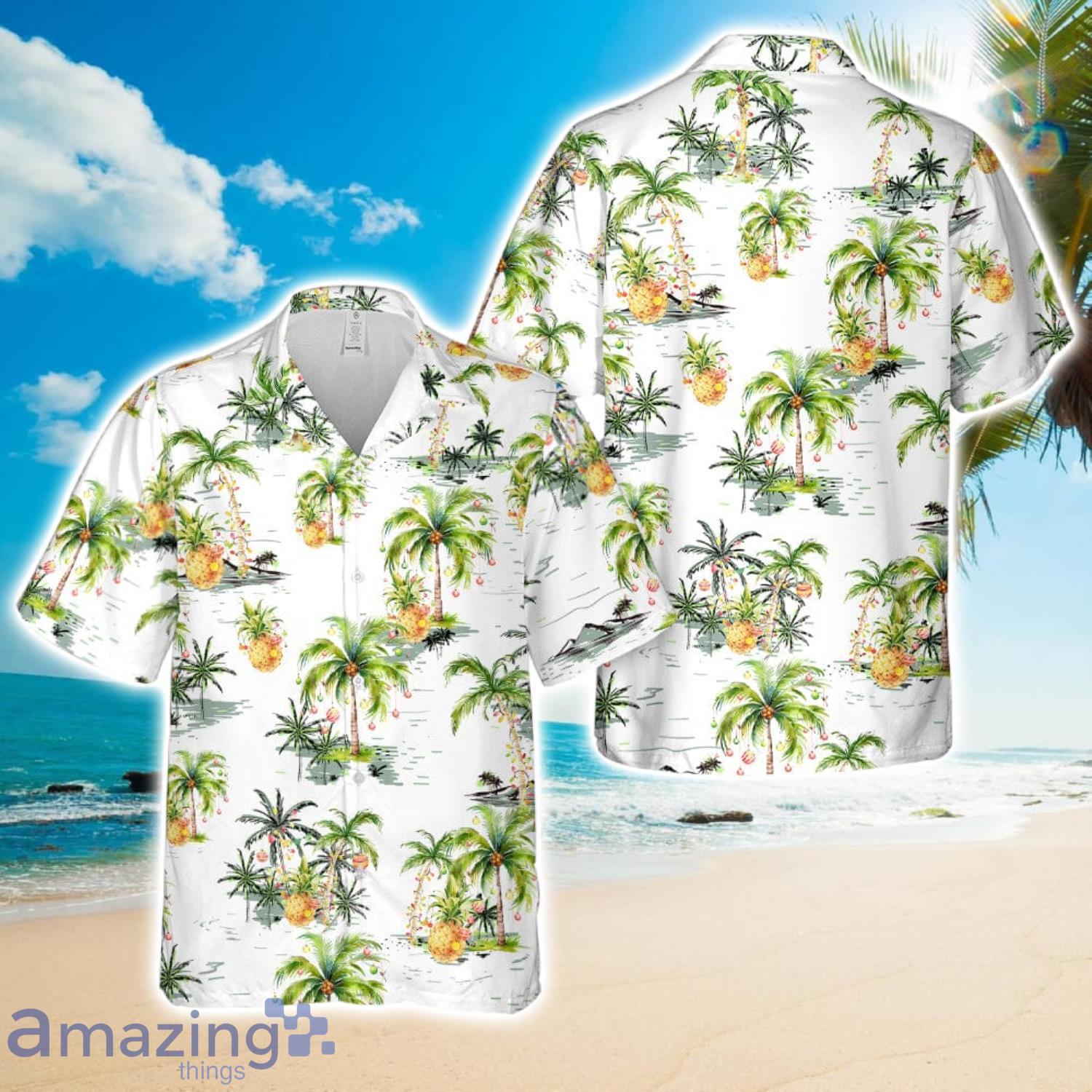Tropical Palm Christmas Tree Hawaiian Shirt 3D Printed Button Shirt image Tropical Palm Christmas Tree Hawaiian Shirt 3D Printed Button Shirt Product Photo 1