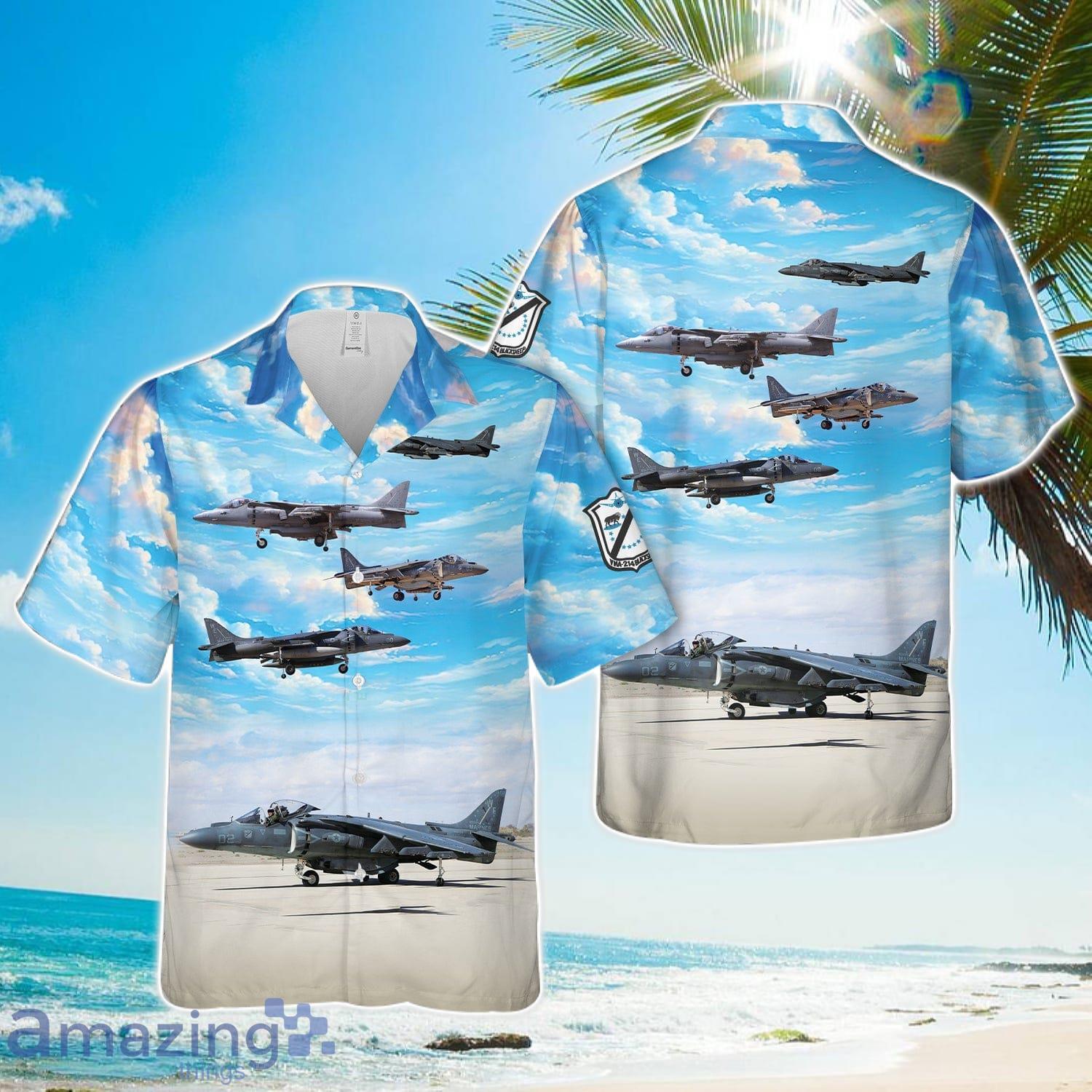 US Marine Corps VMA 214 The Black Sheep AV 8B Harrier Hawaiian Shirt 3D Printed Button Shirt image US Marine Corps VMA-214 The Black Sheep AV-8B Harrier Hawaiian Shirt 3D Printed Button Shirt Product Photo 1