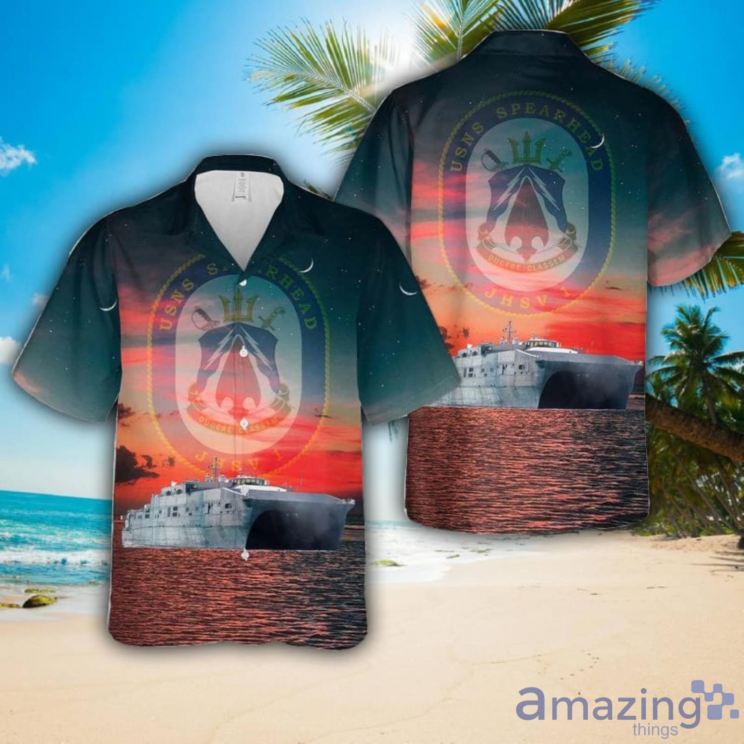 US Navy USNS Spearhead (JHSV 1T EPF 1) 3D Hawaiian Shirt Happy Summer Gift image US Navy USNS Spearhead (JHSV-1T-EPF-1) 3D Hawaiian Shirt Happy Summer Gift Product Photo 1