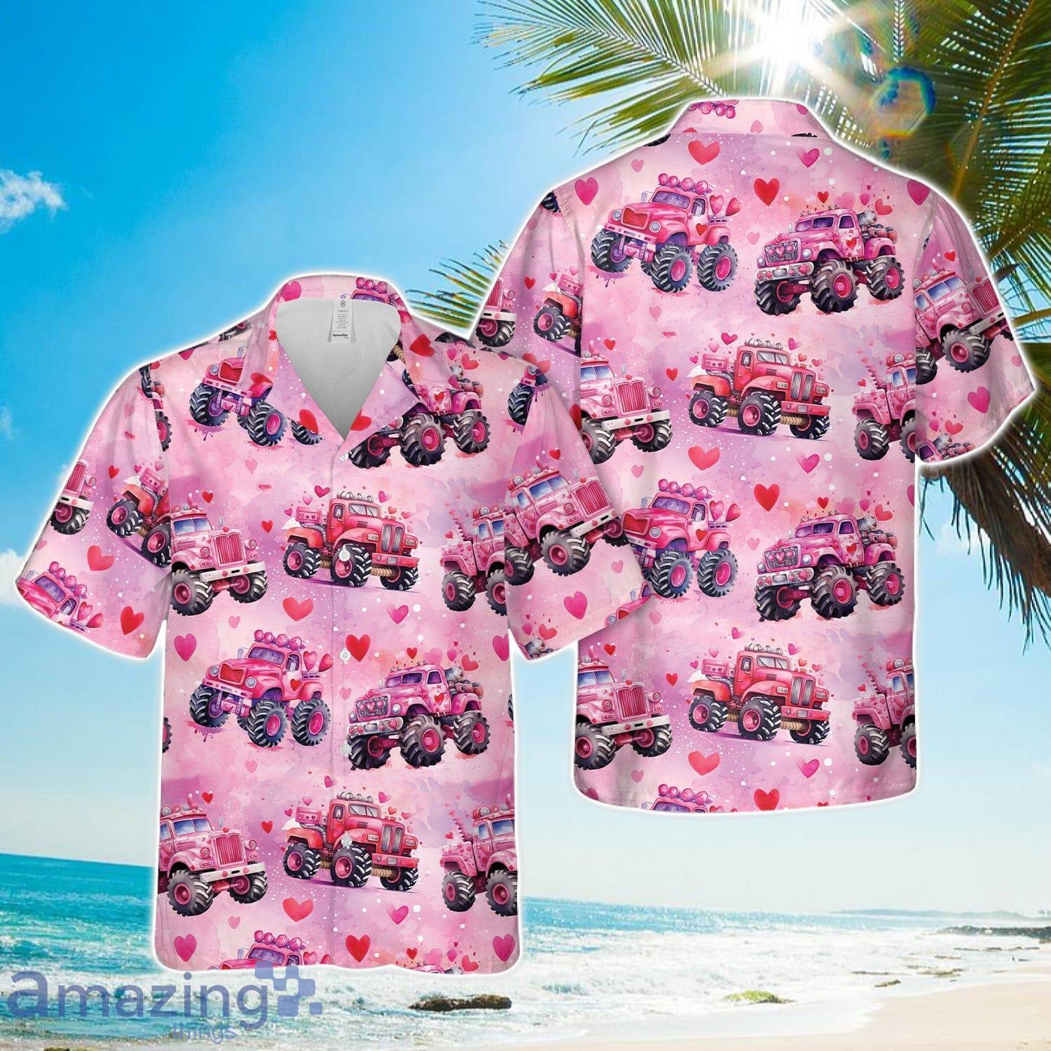 Valentines Monster Trucks Hawaiian Shirt Unisex For Men Women image Valentines Monster Trucks Hawaiian Shirt Unisex For Men Women Product Photo 1