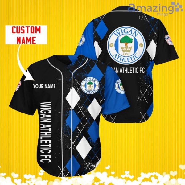 Wigan Athletic Sports Logo Jersey Baseball Shirt Custom Name With Diamond Brush Pattern For Men And Women Product Photo 1