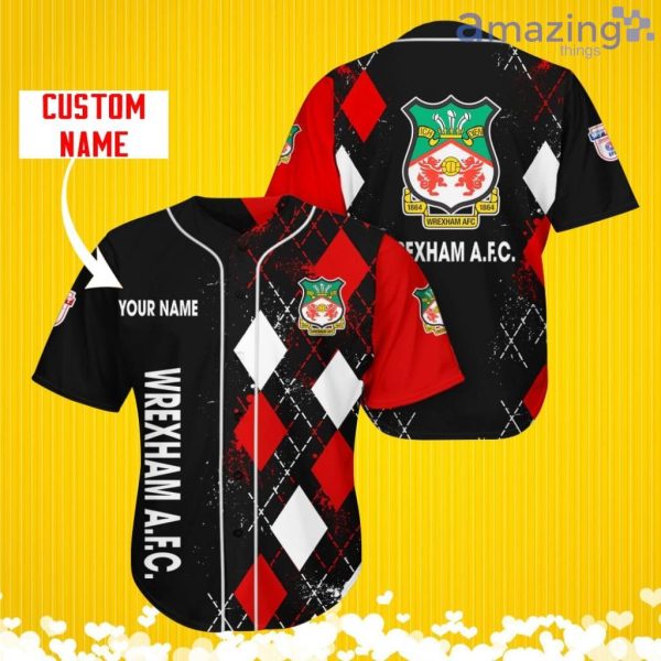 Wrexham AFC Sports Logo Jersey Baseball Shirt Custom Name With Diamond Brush Pattern For Men And Women Product Photo 1