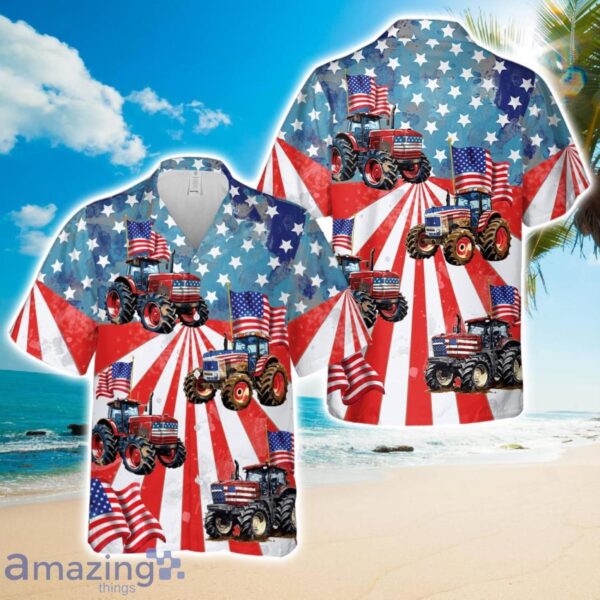 4th Of July Farm Tractor American Flag Hawaiian Shirt Product Photo 1