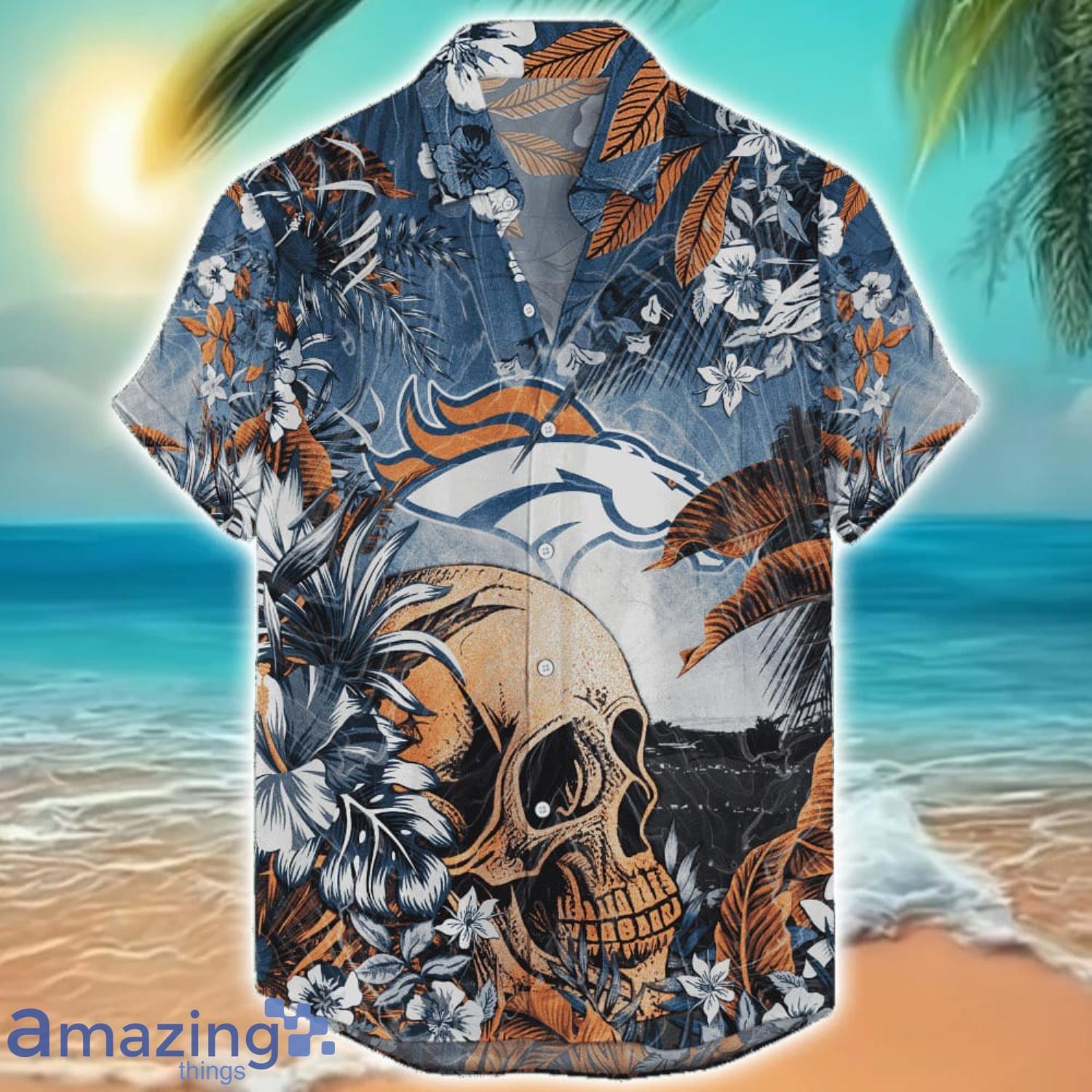 Denver Broncos Tropical Skull Halloween 3D Hawaiian Shirt For Men Women NFL Fans Denver Broncos Tropical Skull Halloween 3D Hawaiian Shirt For Men Women NFL Fans Product Photo 1