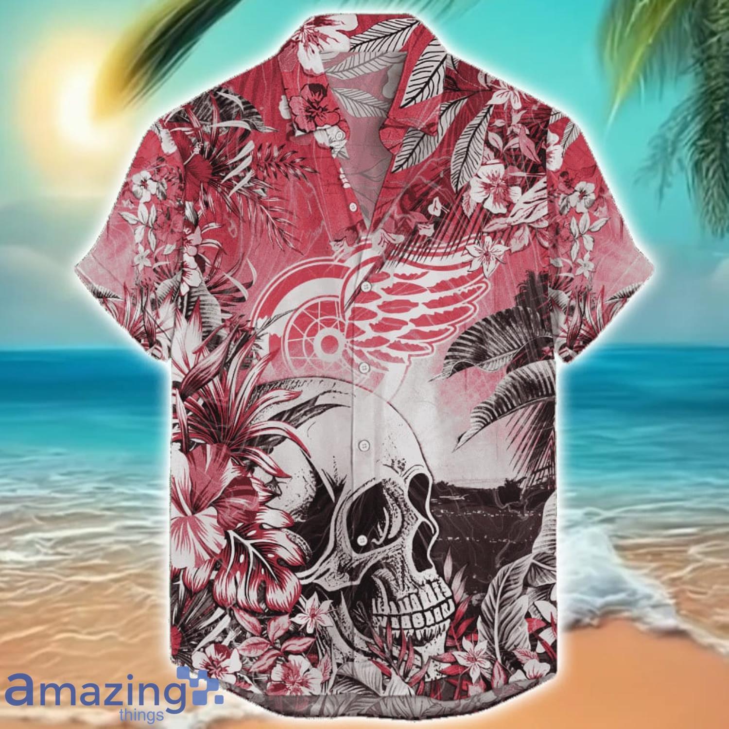 Detroit Red Wings Tropical Skull Halloween 3D Hawaiian Shirt For Men Women NHL Fans Detroit Red Wings Tropical Skull Halloween 3D Hawaiian Shirt For Men Women NHL Fans Product Photo 1