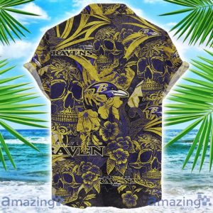 Baltimore Ravens Flower and Skull Hawaiian Shirt NFL Team Halloween Shirt Product Photo 2
