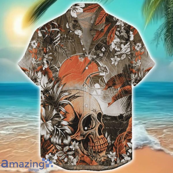 Cleveland Browns Tropical Skull Halloween 3D Hawaiian Shirt For Men Women NFL Fans Product Photo 1