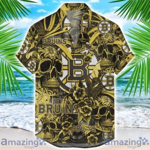 Boston Bruins Flower and Skull Hawaiian Shirt NHL Team Halloween Shirt Product Photo 1