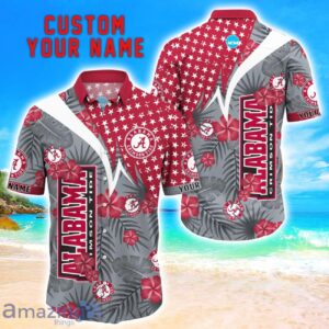 Alabama Crimson Tide Star Tropical Flower 3D Printed Hawaiian Shirt Personalized Name Product Photo 1