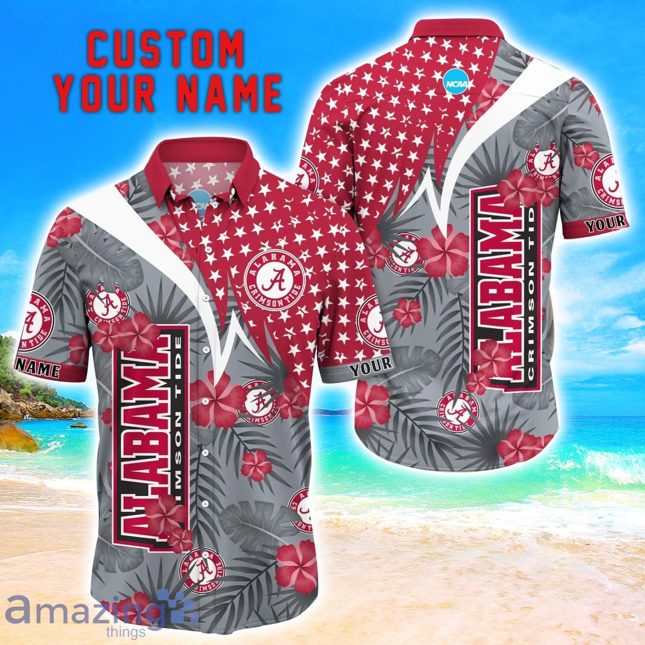 Alabama Crimson Tide Star Tropical Flower 3D Printed Hawaiian Shirt Personalized Name image Alabama Crimson Tide Star Tropical Flower 3D Printed Hawaiian Shirt Personalized Name Product Photo 1