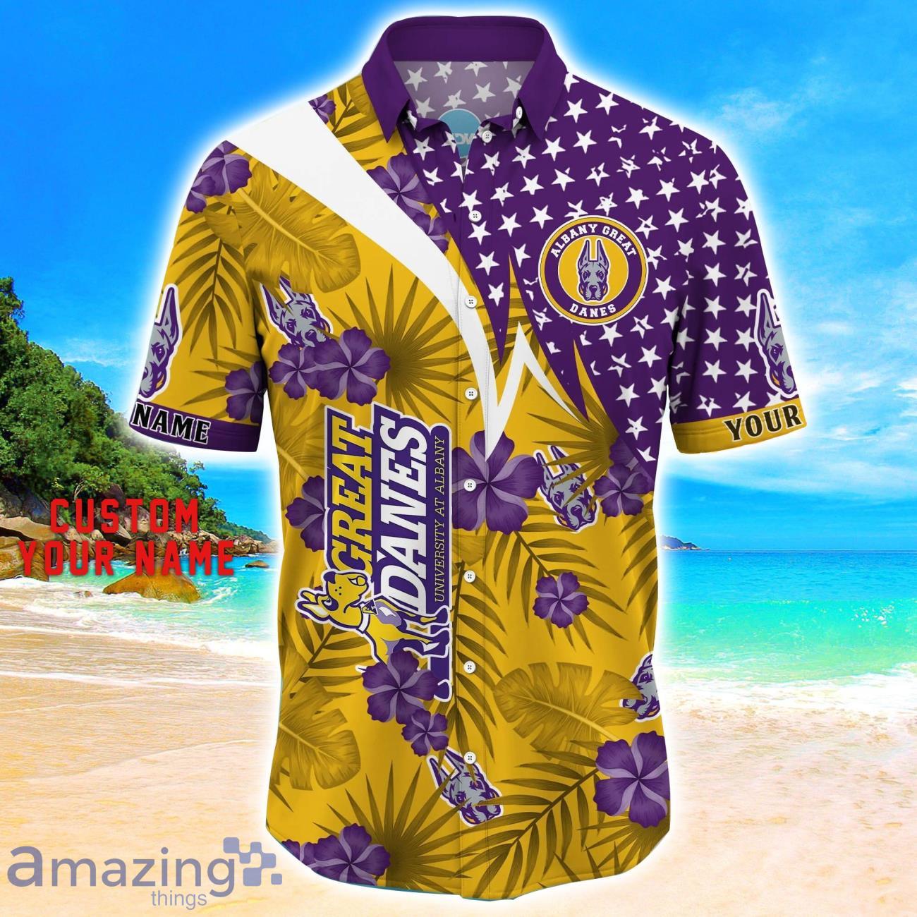 Albany Great Danes Star Tropical Flower 3D Printed Hawaiian Shirt Personalized Name image Albany Great Danes Star Tropical Flower 3D Printed Hawaiian Shirt Personalized Name Product Photo 2