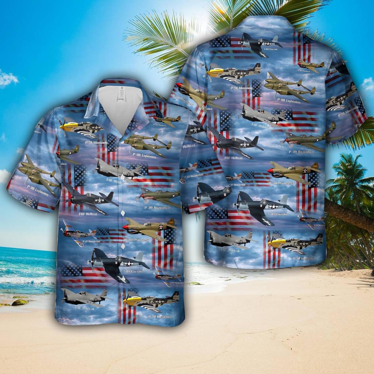 American Fighters of World War II AOP Hawaiian Shirt Summer Holiday Gift image American Fighters of World War II AOP Hawaiian Shirt Summer Holiday Gift Product Photo 1