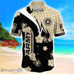 Army Black Knights Star Tropical Flower 3D Printed Hawaiian Shirt Personalized Name Product Photo 2
