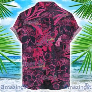 Atlanta Braves Flower and Skull Hawaiian Shirt MLB Team Halloween Shirt Product Photo 2