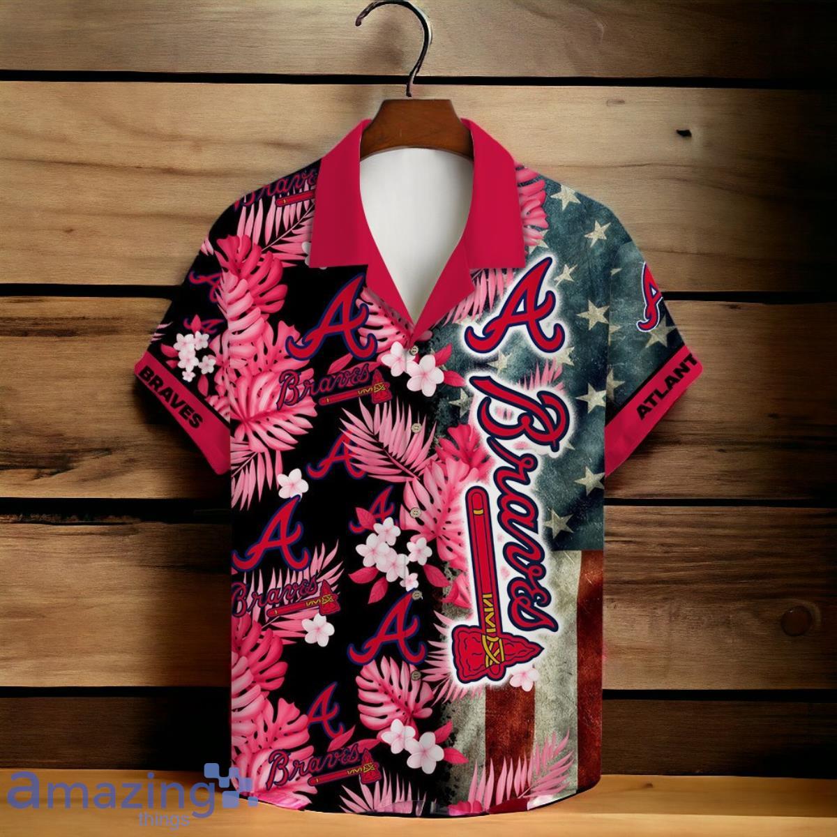 Atlanta Braves MLB US Flag Summer Tropical Hawaiian Shirt And Short image Atlanta Braves MLB US Flag Summer Tropical Hawaiian Shirt And Short Product Photo 2