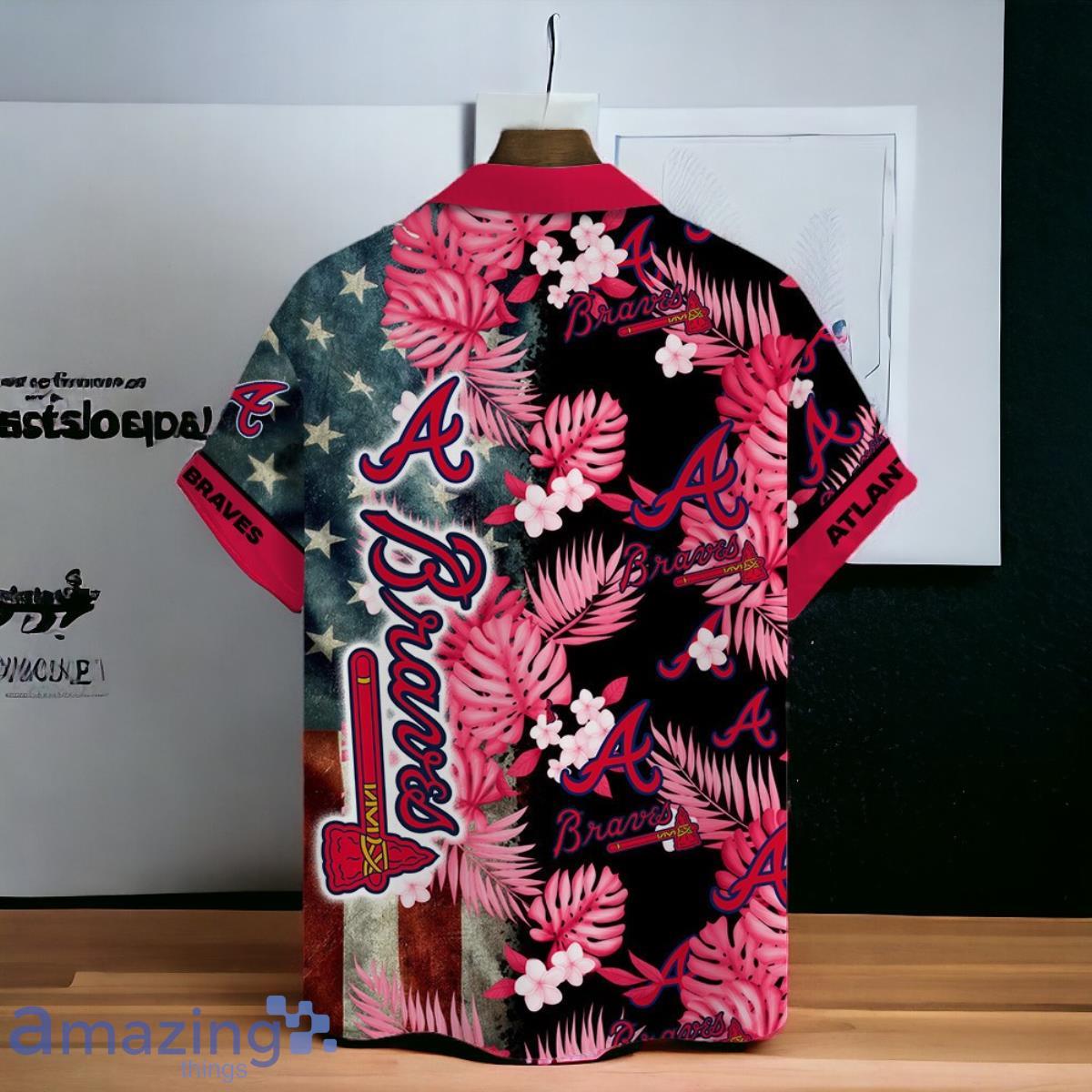 Atlanta Braves MLB US Flag Summer Tropical Hawaiian Shirt And Short image Atlanta Braves MLB US Flag Summer Tropical Hawaiian Shirt And Short Product Photo 3