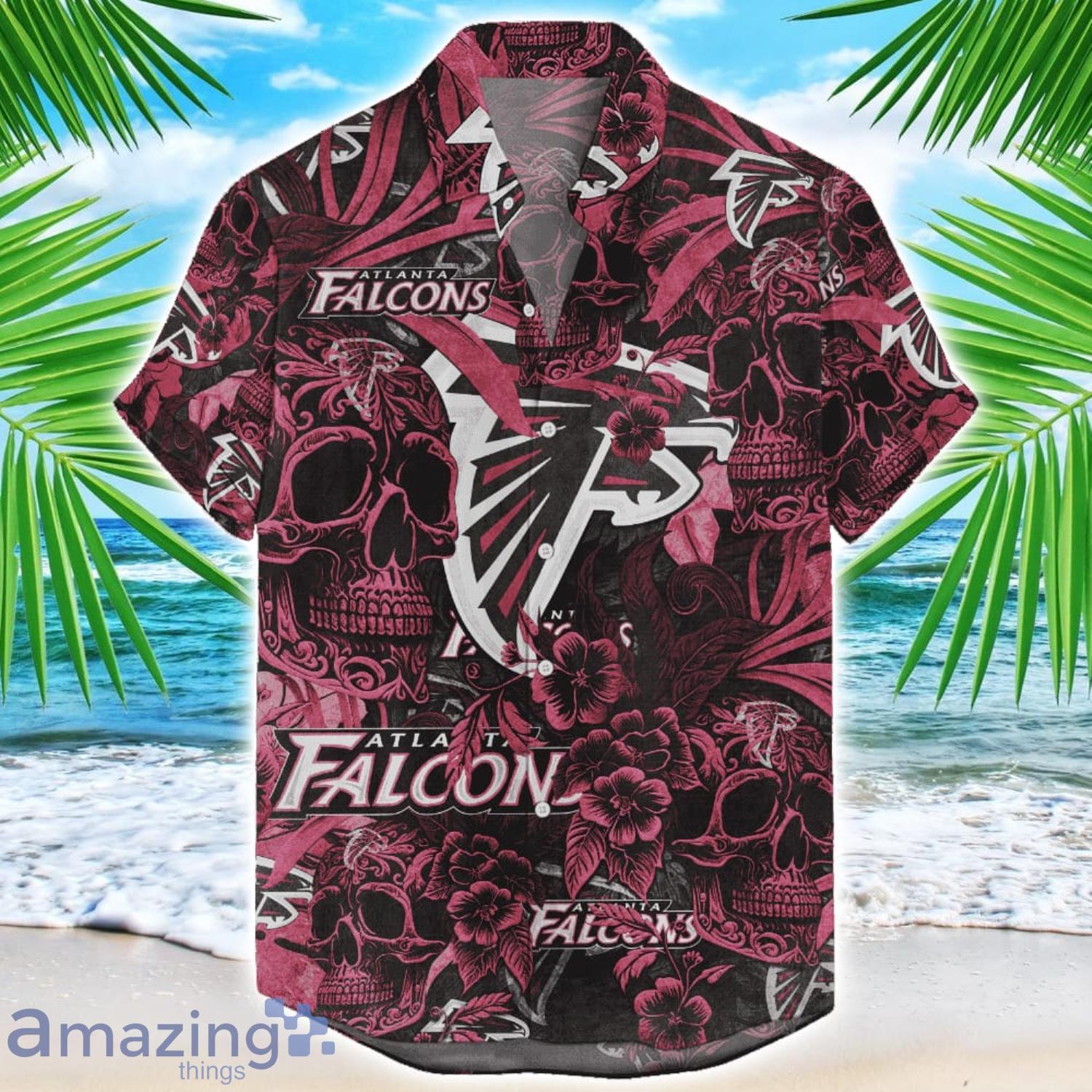 Atlanta Falcons Flower and Skull Hawaiian Shirt NFL Team Halloween Shirt image Atlanta Falcons Flower and Skull Hawaiian Shirt NFL Team Halloween Shirt Product Photo 1