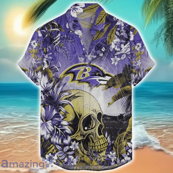 Baltimore Ravens Tropical Skull Halloween 3D Hawaiian Shirt For Men Women NFL Fans Product Photo 1