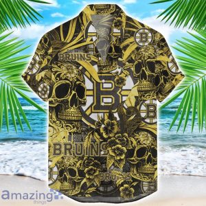 Boston Bruins Flower and Skull Hawaiian Shirt NHL Team Halloween Shirt Product Photo 1