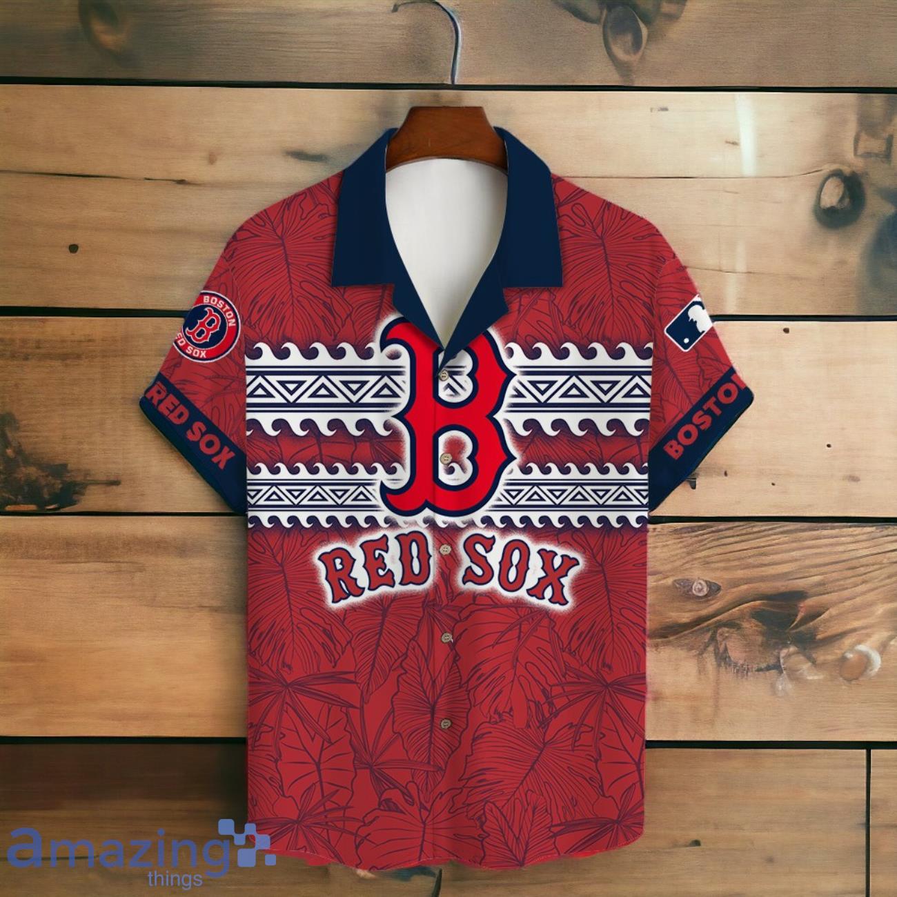 Boston Red Sox MLB Brocade Motifs Summer Hawaiian Shirt And Short image Boston Red Sox MLB Brocade Motifs Summer Hawaiian Shirt And Short Product Photo 2