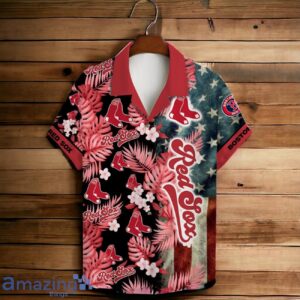 Boston Red Sox MLB US Flag Summer Tropical Hawaiian Shirt And Short image Boston Red Sox MLB US Flag Summer Tropical Hawaiian Shirt And Short Product Photo 2