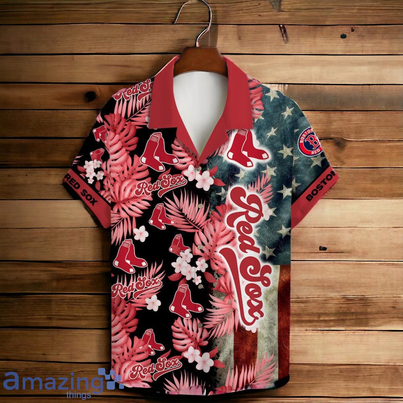 Boston Red Sox MLB US Flag Summer Tropical Hawaiian Shirt And Short image Boston Red Sox MLB US Flag Summer Tropical Hawaiian Shirt And Short Product Photo 2