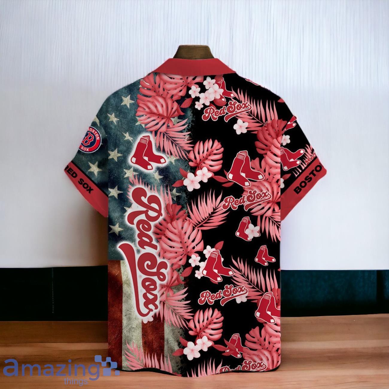 Boston Red Sox MLB US Flag Summer Tropical Hawaiian Shirt And Short image Boston Red Sox MLB US Flag Summer Tropical Hawaiian Shirt And Short Product Photo 3