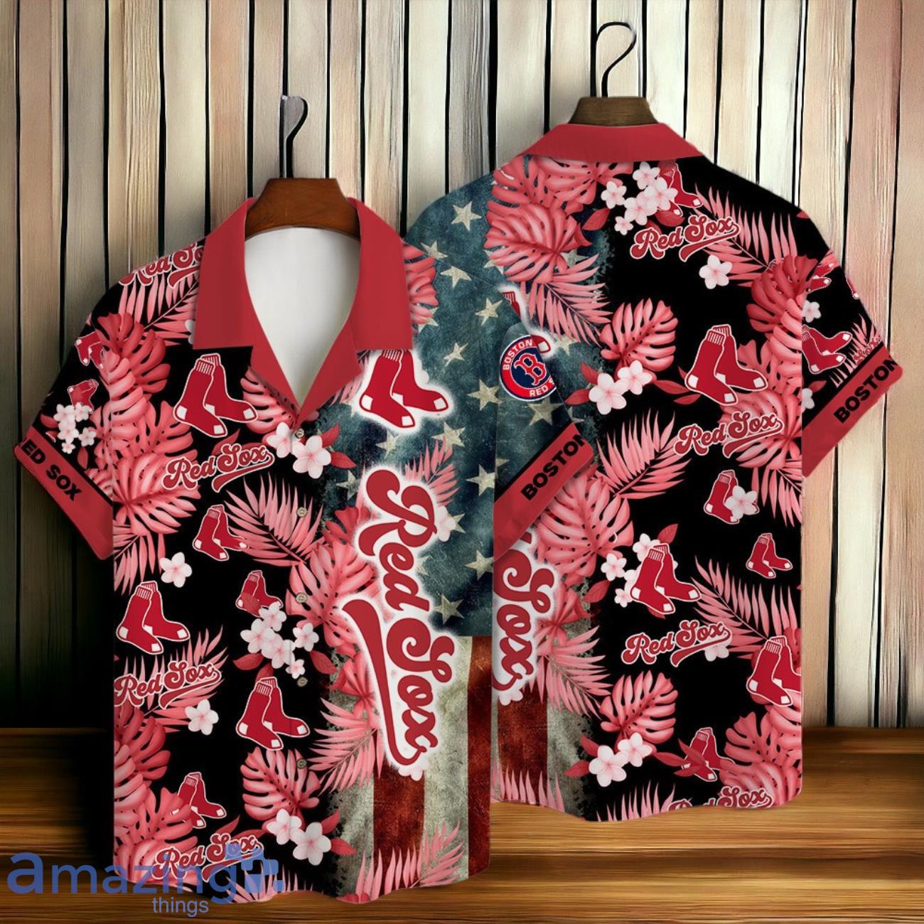 Boston Red Sox MLB US Flag Summer Tropical Hawaiian Shirt And Short image Boston Red Sox MLB US Flag Summer Tropical Hawaiian Shirt And Short Product Photo 1