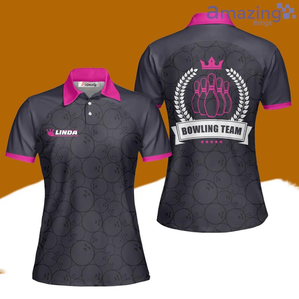 Bowling Ball Pattern Crown Emblem Custom Name Bowling Polo Shirts For Women image Bowling Ball Pattern Crown Emblem Custom Name Bowling Polo Shirts For Women Product Photo 1
