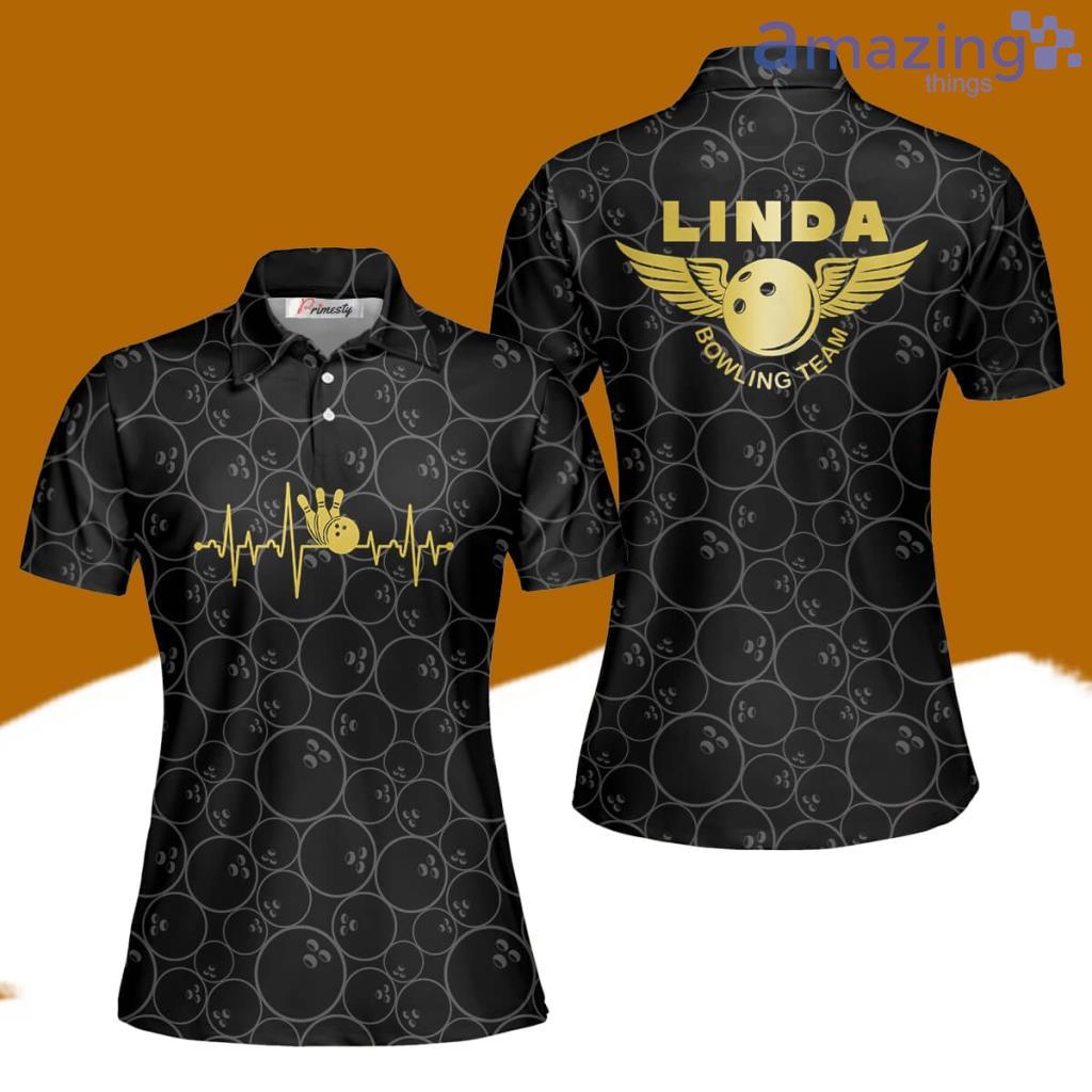 Bowling Ball Pattern Heartbeat Custom Name Bowling Polo Shirts For Women image Bowling Ball Pattern Heartbeat Custom Name Bowling Polo Shirts For Women Product Photo 1