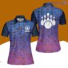 Bowling Geometric Pattern Custom Name Bowling Polo Shirts For Women