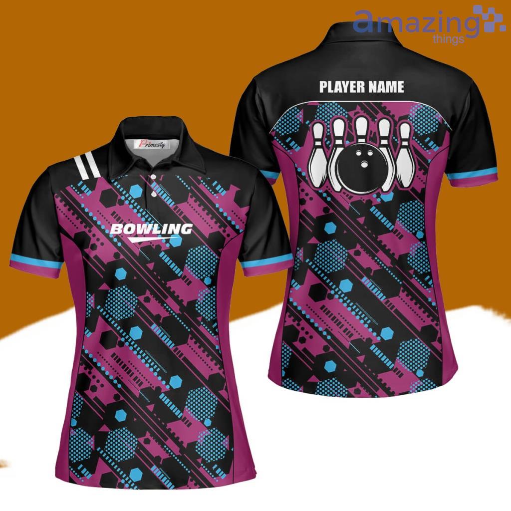 Bowling Hexagon Pattern Custom Name Bowling Polo Shirts For Women image Bowling Hexagon Pattern Custom Name Bowling Polo Shirts For Women Product Photo 1